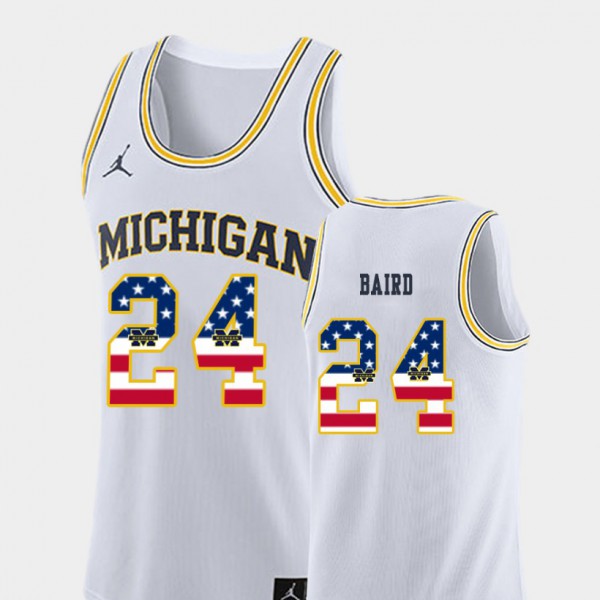 University of Michigan #24 For Men's C.J. Baird Jersey White College Basketball USA Flag NCAA